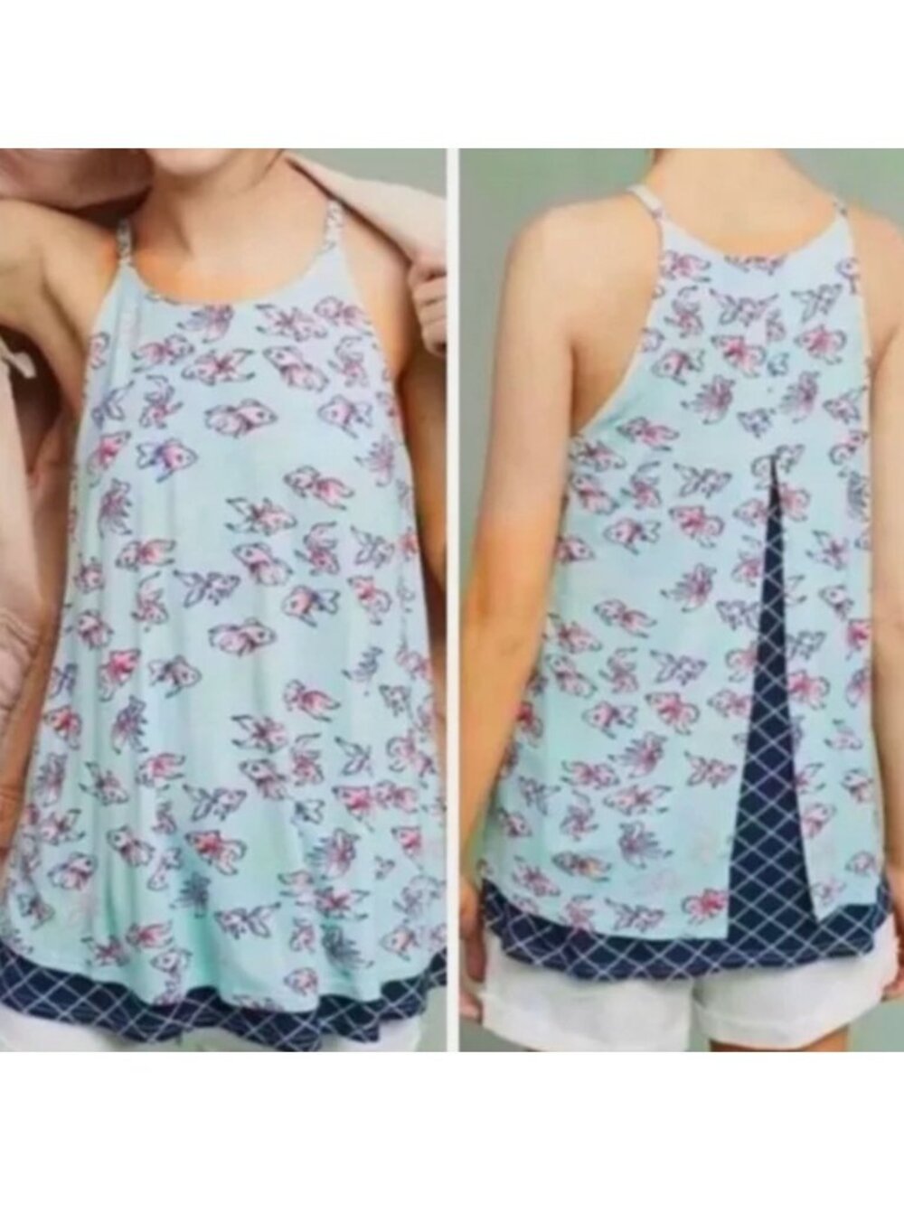 Anthropologie Porridge Koi Fish Tank Top Size XS Blue